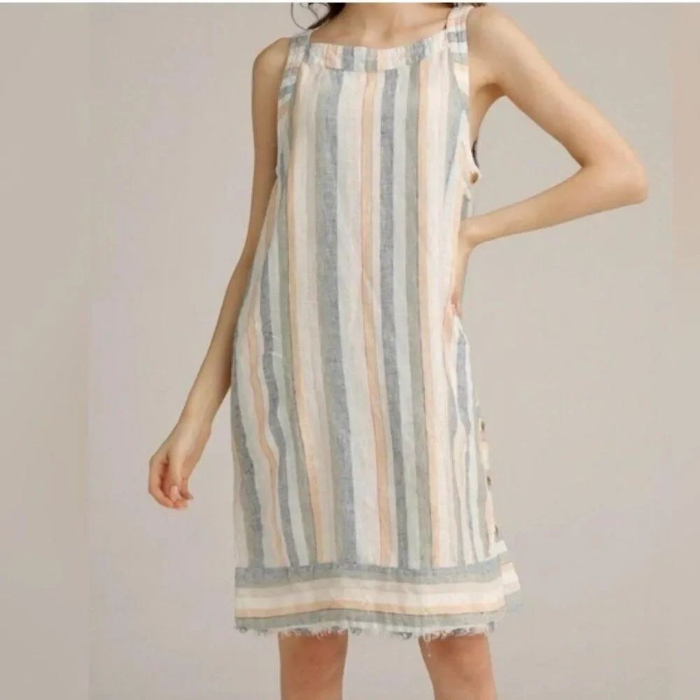 Like New! For Cynthia Striped Linen Blend Sleeveless Shift Tank Dress in Size XS